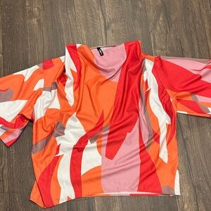 STYLEWE Red and Orange Abstract Blouse